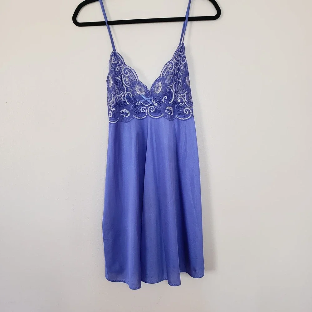 Vintage Petra Chemise Lingerie Periwinkle Lace Silky Various Sizes Available